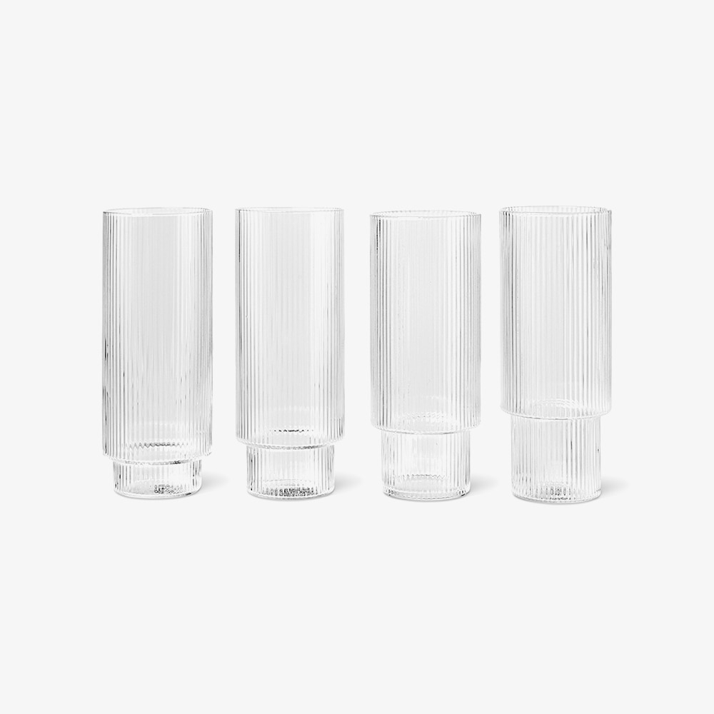 RIPPLE LONG DRINK GLASSES (SET OF 4) CLEAR